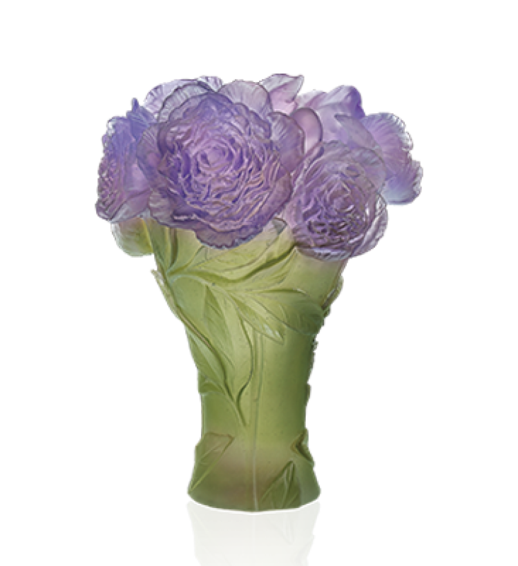 Deep-green purple white Peony vase