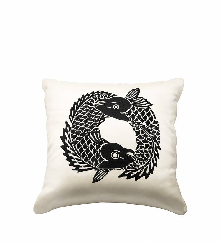 KOI CIRCLE EMBROIDERED SQUARE CUSHION