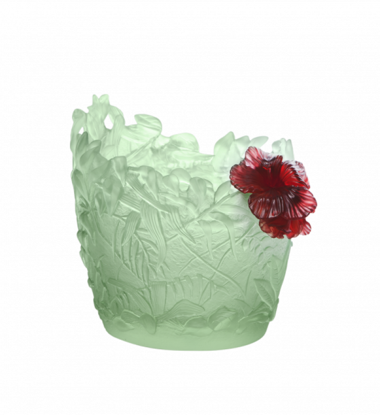 Medium light green & red Hibiscus vase