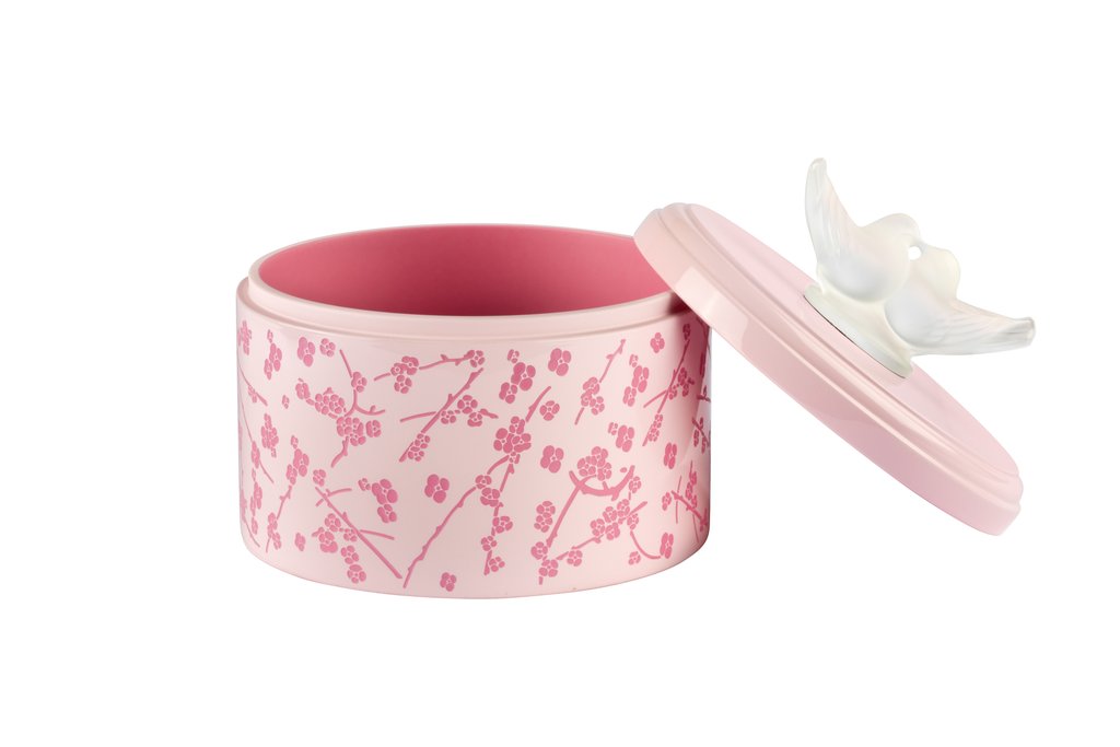 PINK LACQUER WOOD BOX MS FLEURS DE CERISIER