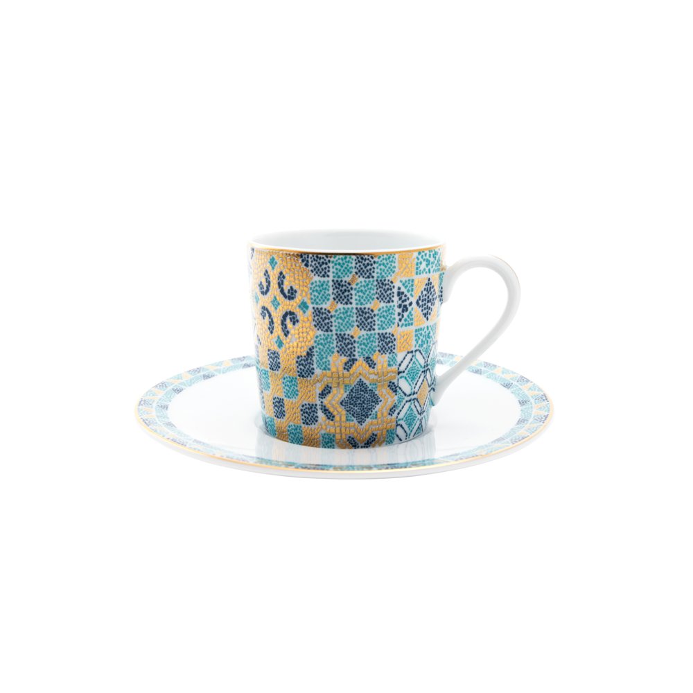 Portofino — Coffee Cup And Saucer — Bleu — Gold