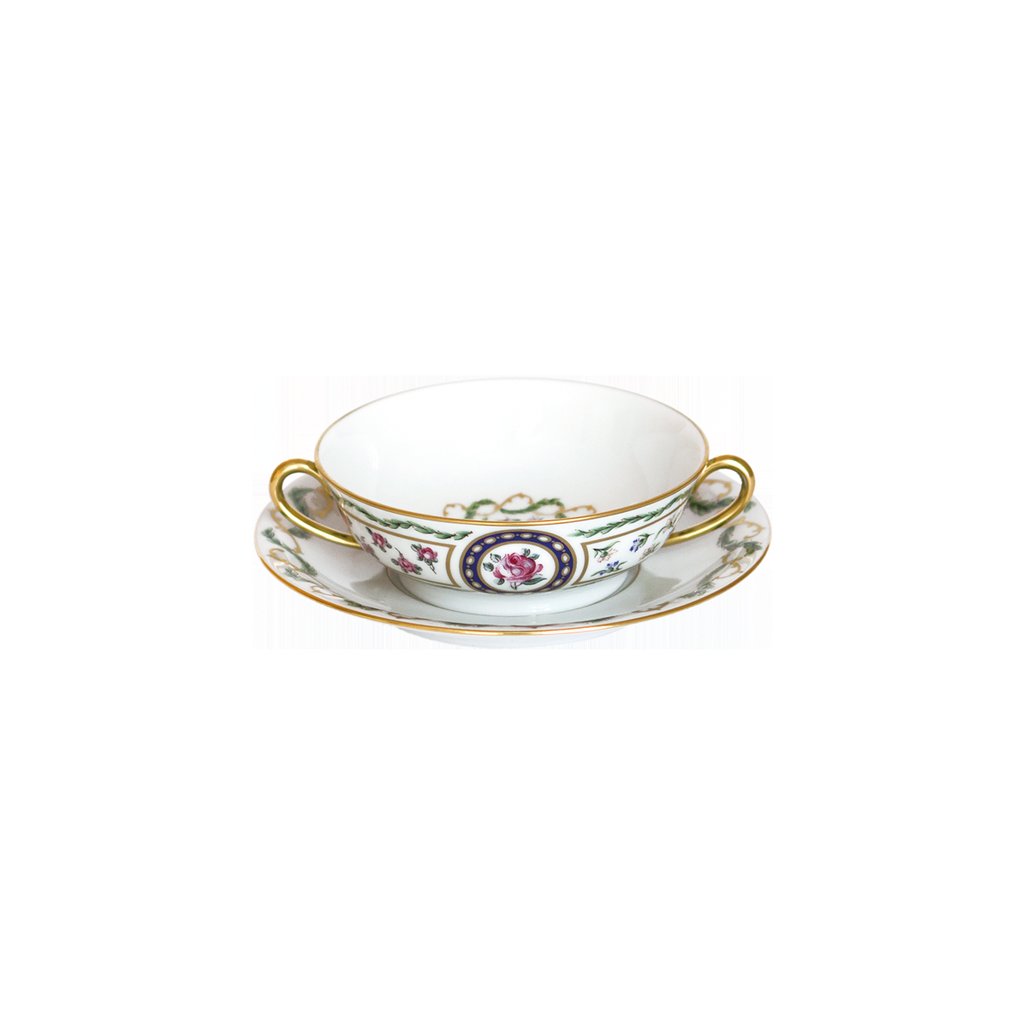 Louveciennes — Cream Soup Cup And Saucer — Vert — Gold