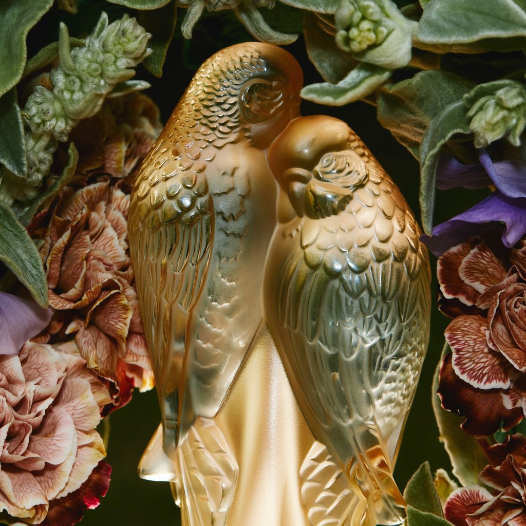 2 PARAKEETS FIGURE GOLD LUSTER - Image 2