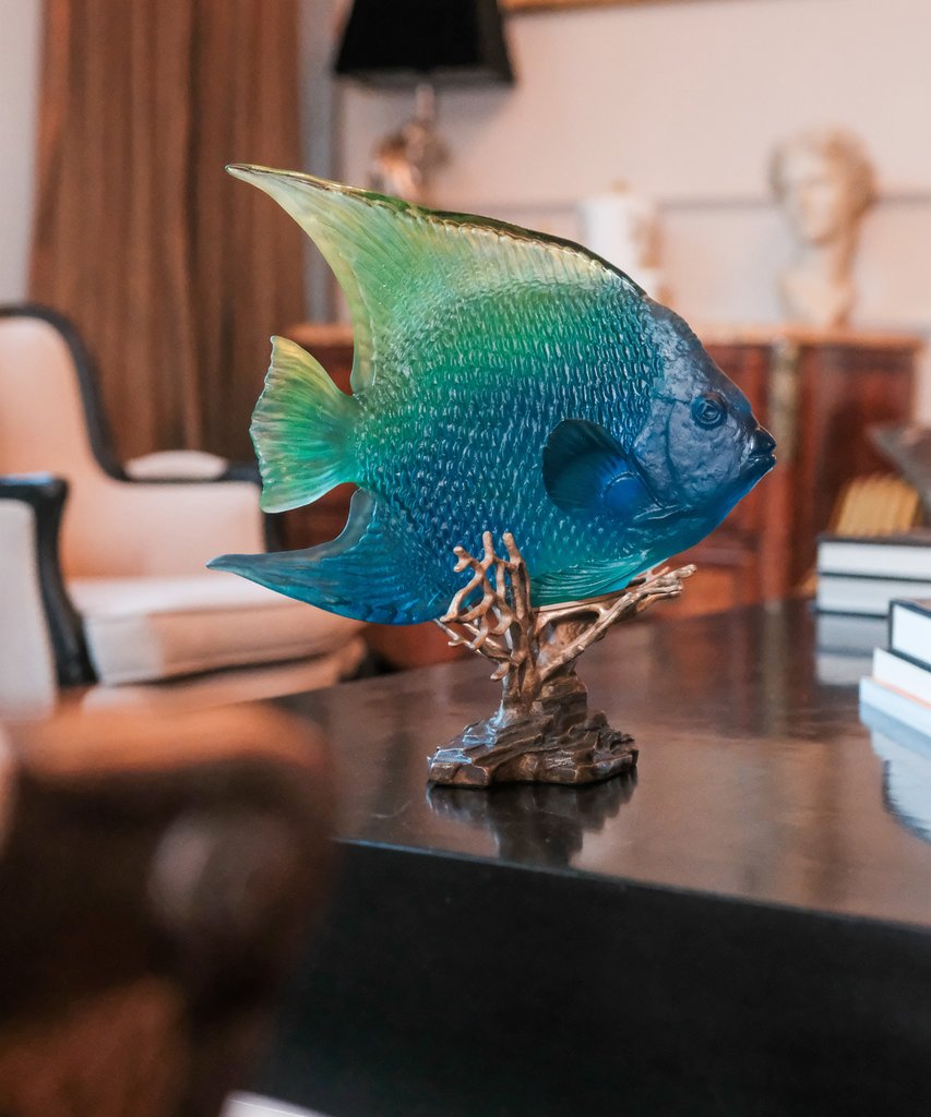 Daum Sculpture, 'Royal Blue Yellow Sea Coral Angel', evokes a dazzling underwater ballet. - Image 2
